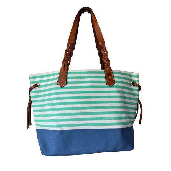Dooney & Bourke Striped Nylon Sullivan Shopper Tote In Mint green, White, & Blue - Picture 2 of 11